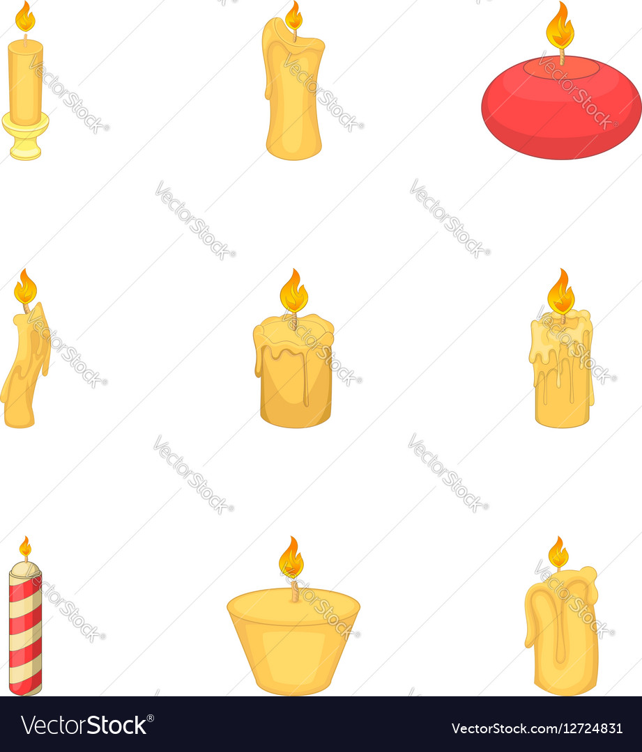 Candles in different shapes icons set Royalty Free Vector