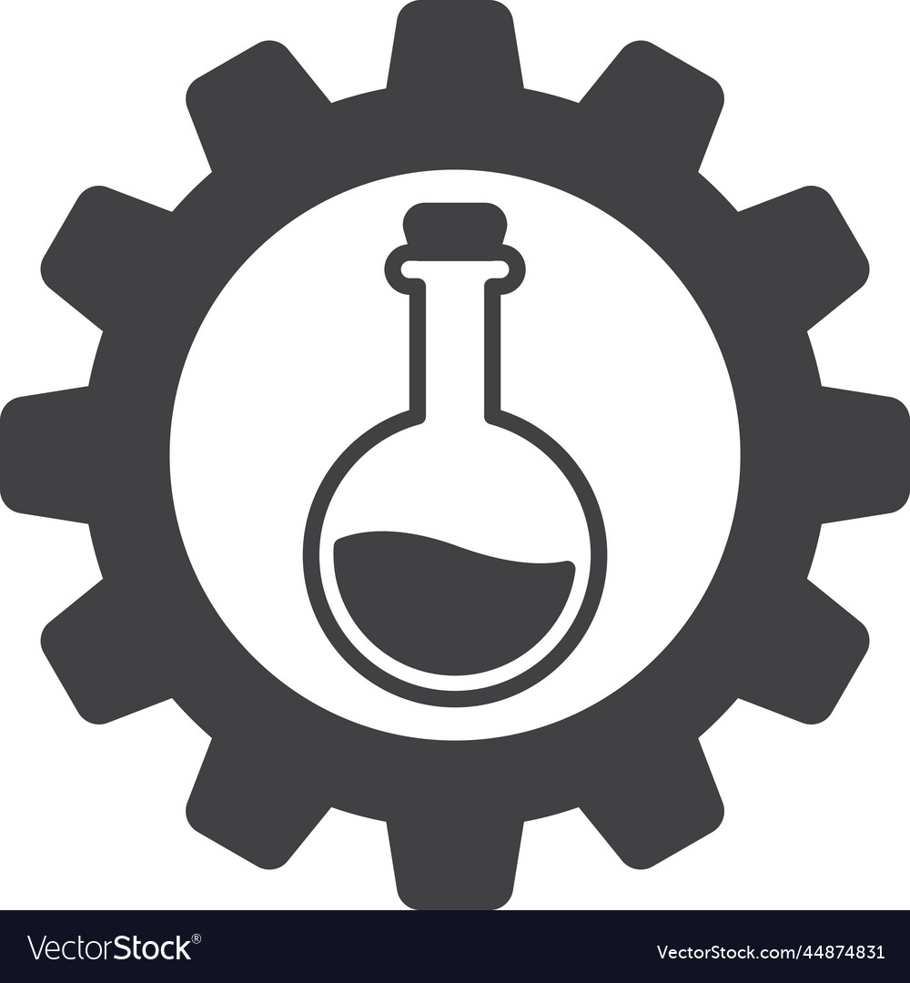 Chemical flasks and gears in minimal style Vector Image