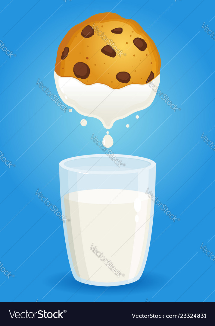 Chocolate chip cookie dipped in a glass of milk