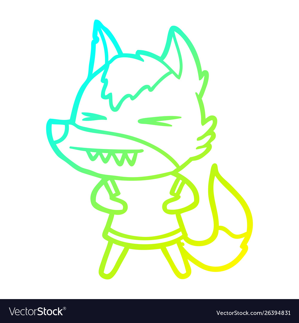 Cold gradient line drawing angry wolf cartoon Vector Image