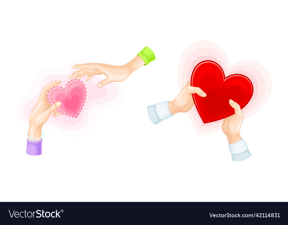 Human hands with red hearts set people sharing