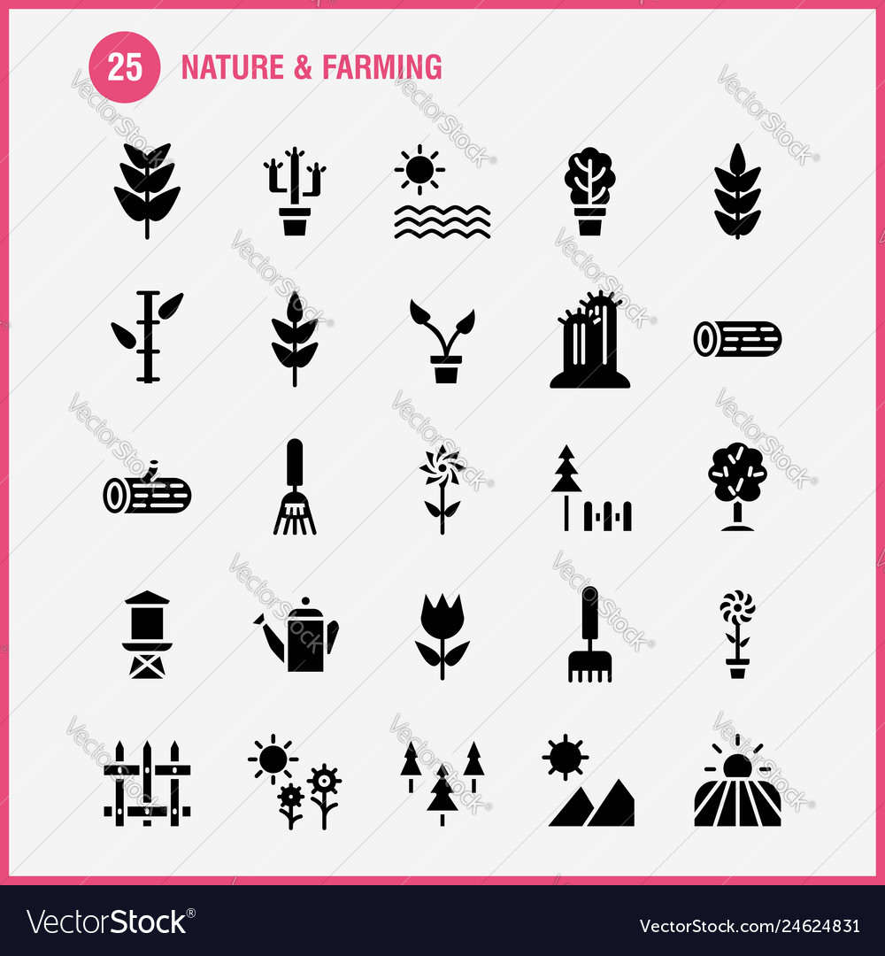 Nature and farming solid glyph icon pack