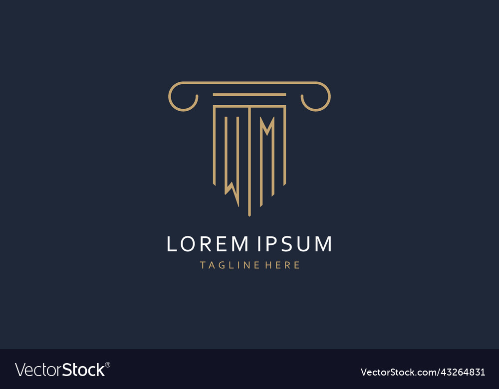 Wm initial with pillar shape logo design creative