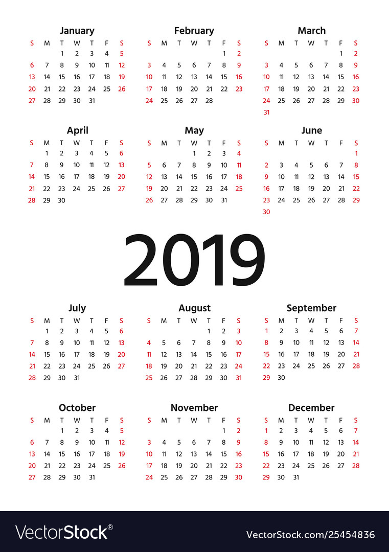 2019 calendar year template planner Royalty Free Vector