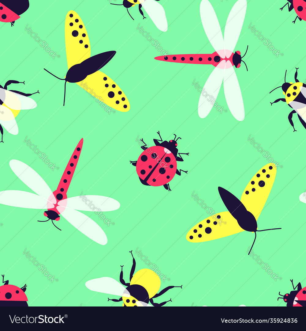 Close-up seamless pattern with insects