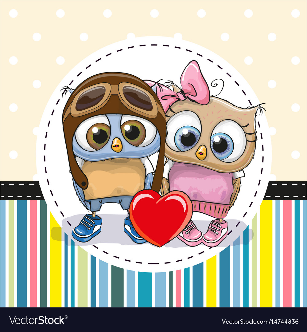 Cute Cartoon Owls - Greeting Card