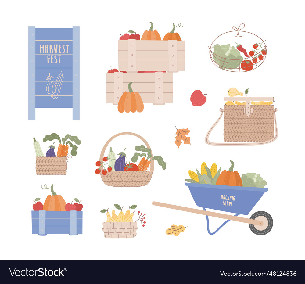 Cute farmer market set Royalty Free Vector Image