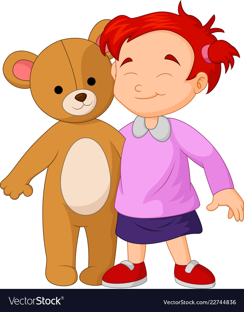 Girl cartoon a hugging a big teddy bear toy Vector Image