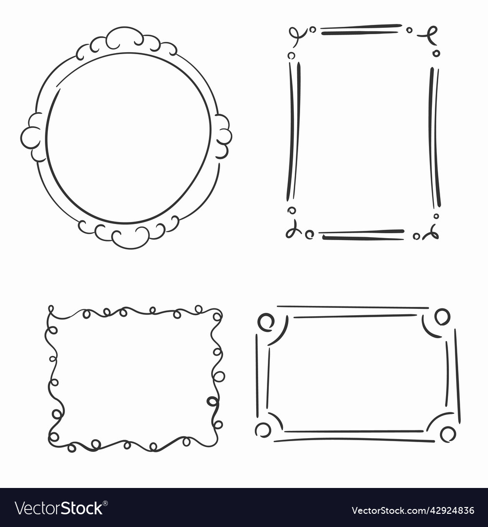 Hand Drawn Frames Square Borders Scribble Doodle Vector Image