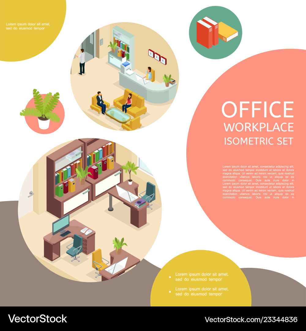 Isometric office interior template Royalty Free Vector Image