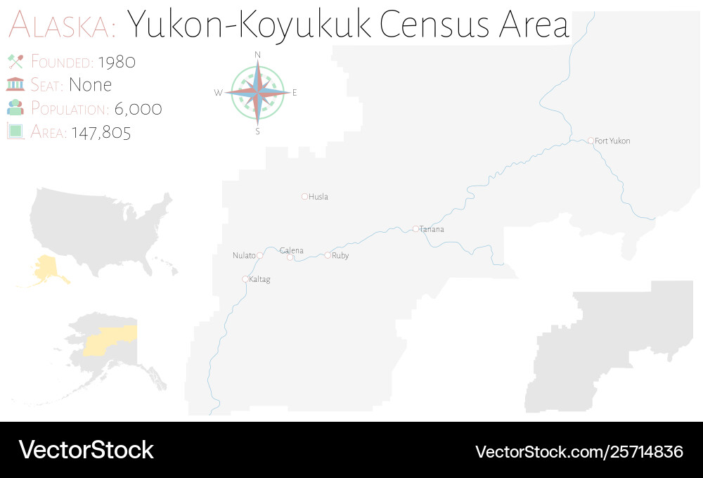 Map yukonkoyukuk census area in alaska Royalty Free Vector