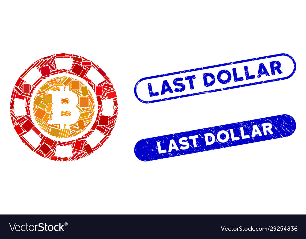 Rectangle collage bitcoin casino chip vector image Rectangle collage bitcoin casino chip