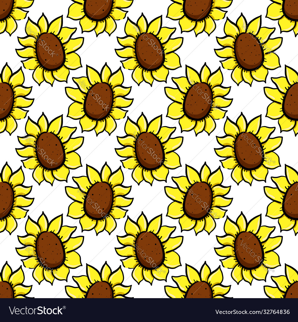 Sunflower pattern seamless on white