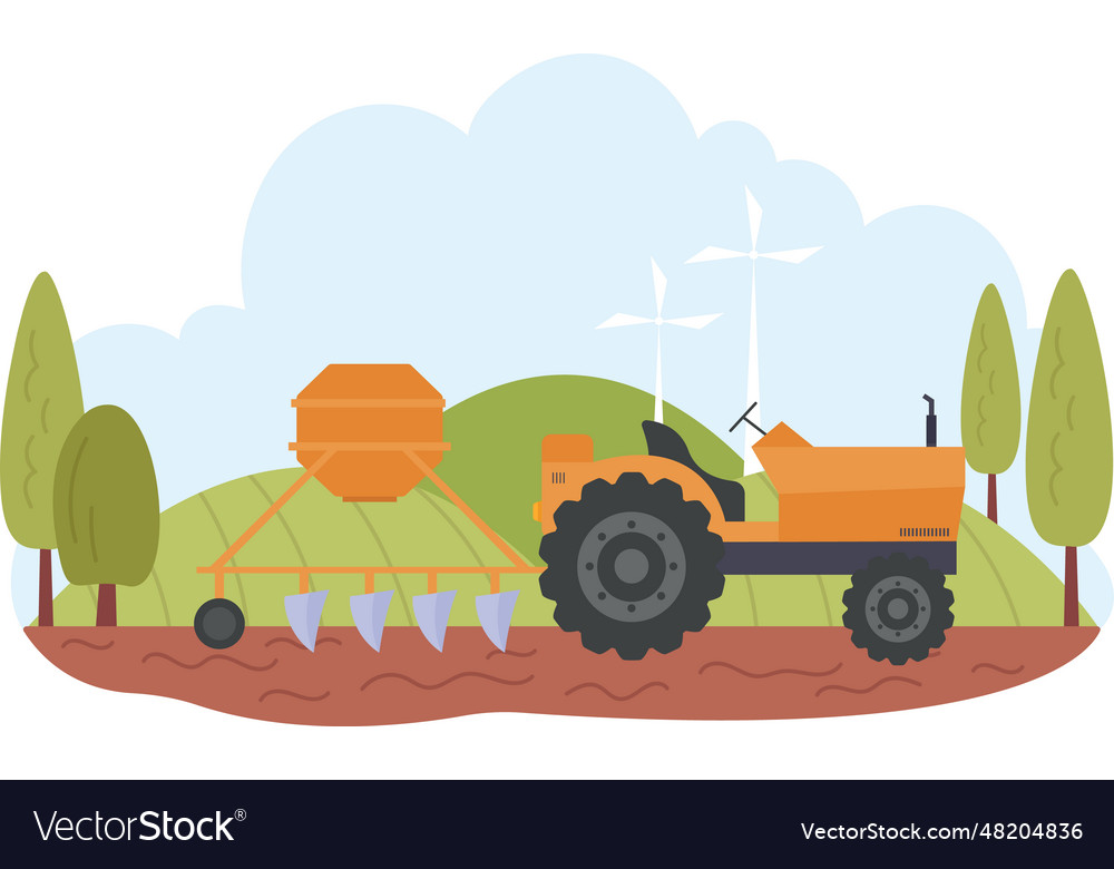 Tractor working on field Royalty Free Vector Image