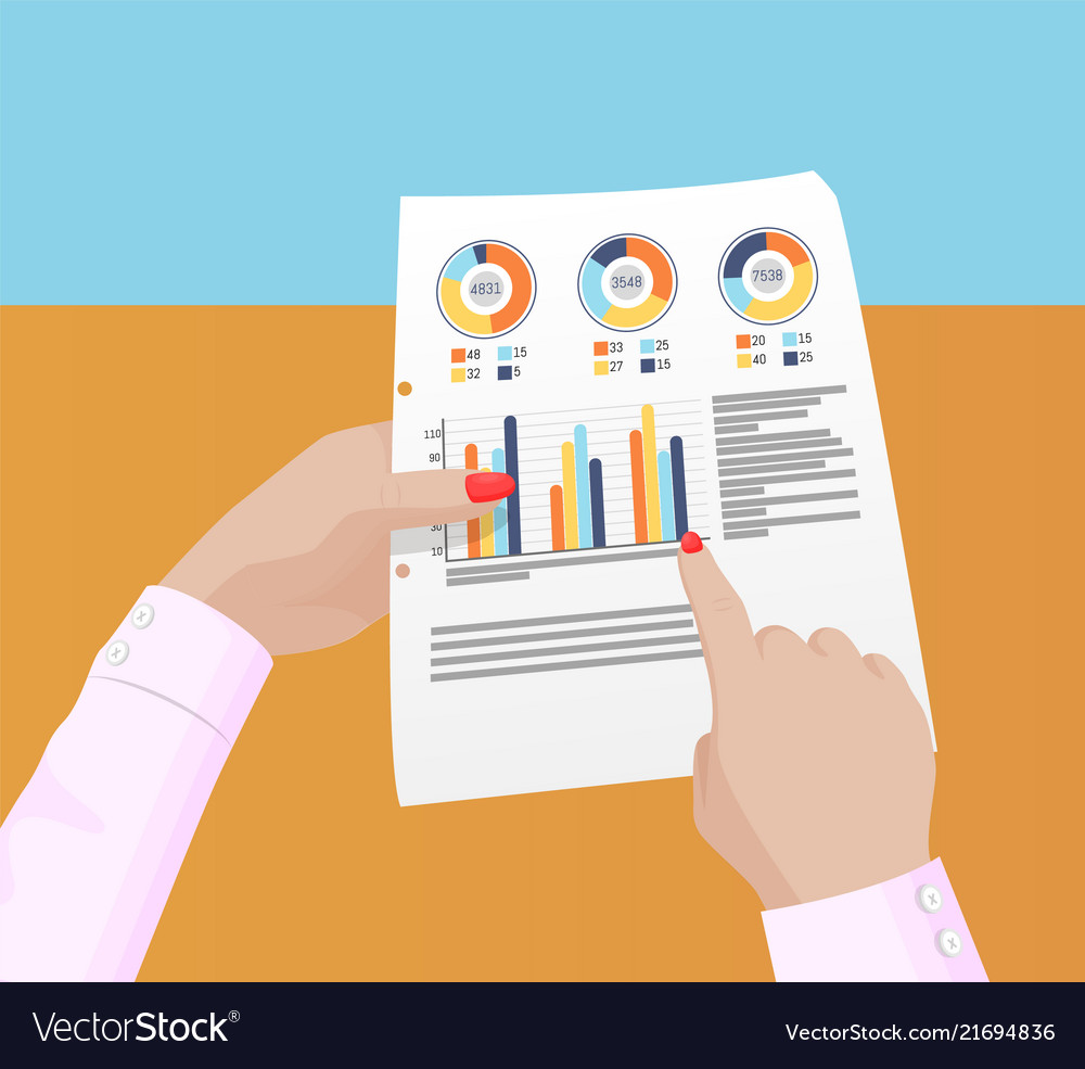 Various statistics data in female hands poster