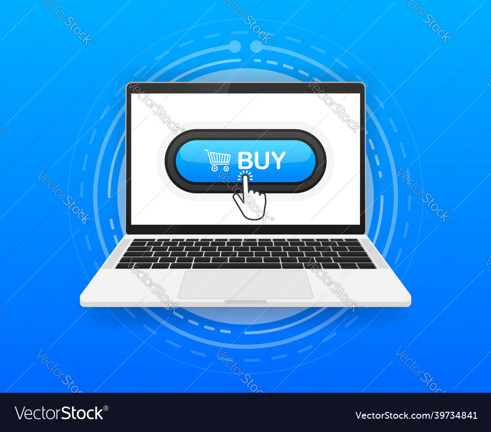 Buy button and hand cursor on the screen computer vector image Buy button and hand cursor on the screen computer