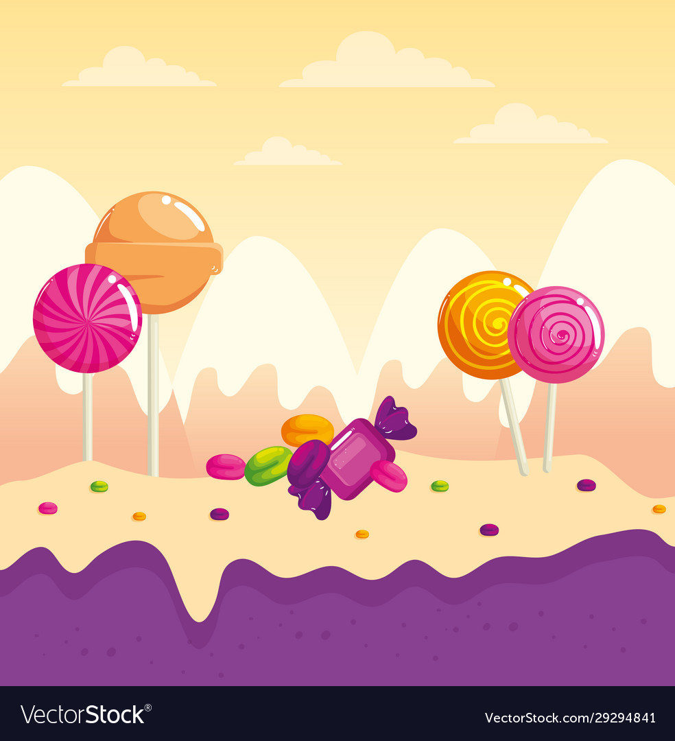 Candy land with lollipops and caramels Royalty Free Vector