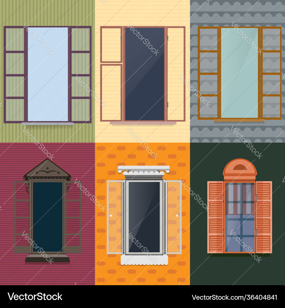 Colorful decorative opened windows set Royalty Free Vector