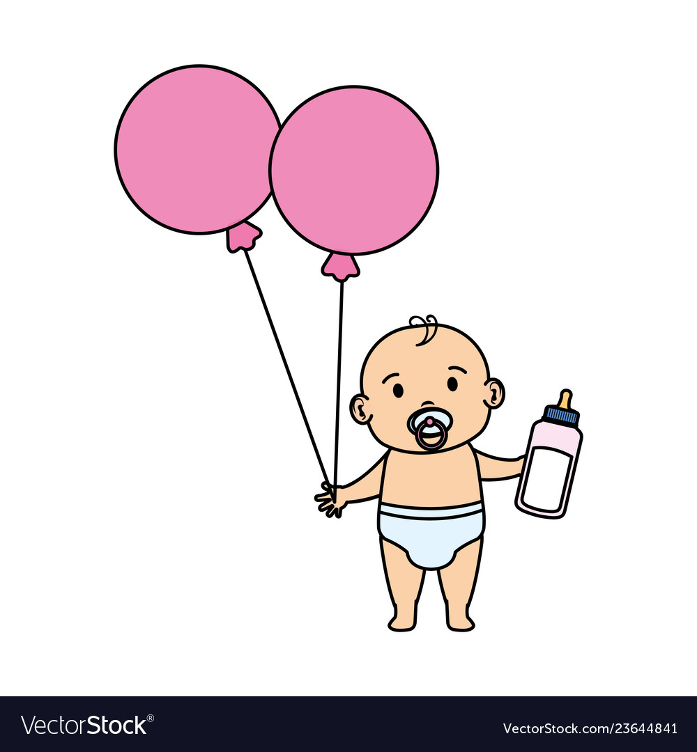 Süßes und kleines Baby mit Ballons Helium