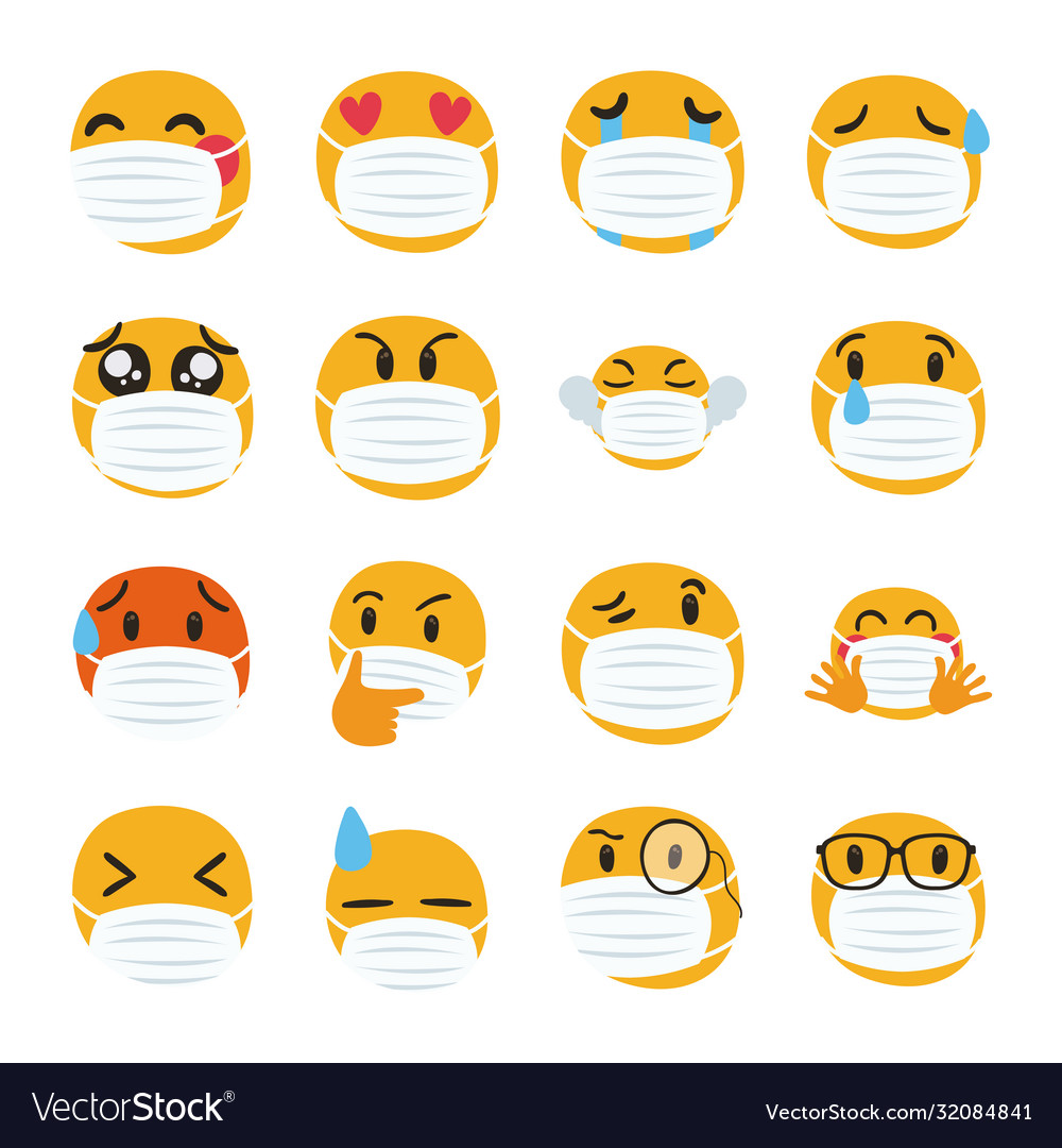 Group emojis wearing medical maskds characters Vector Image