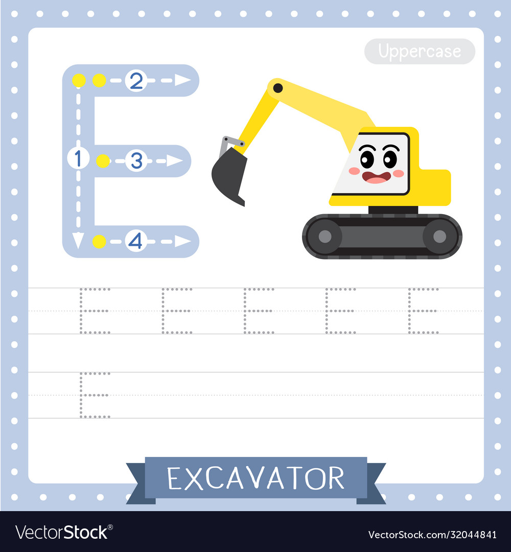 letter e uppercase tracing practice worksheet vector image