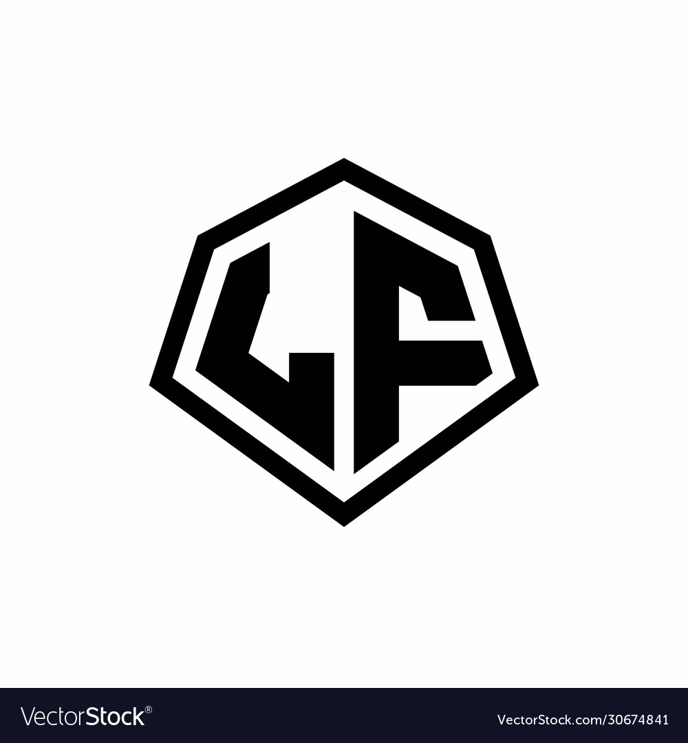 Lf monogram logo with hexagon shape and line