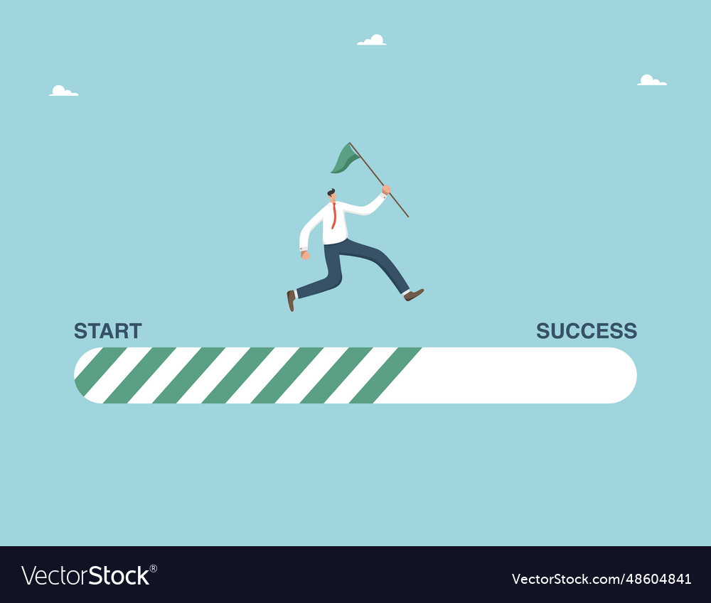 Man runs along success loading line vector image Man runs along success loading line