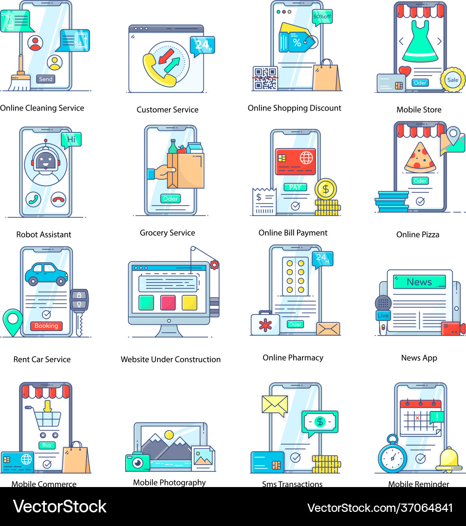 Pack online customer services and support flat Vector Image