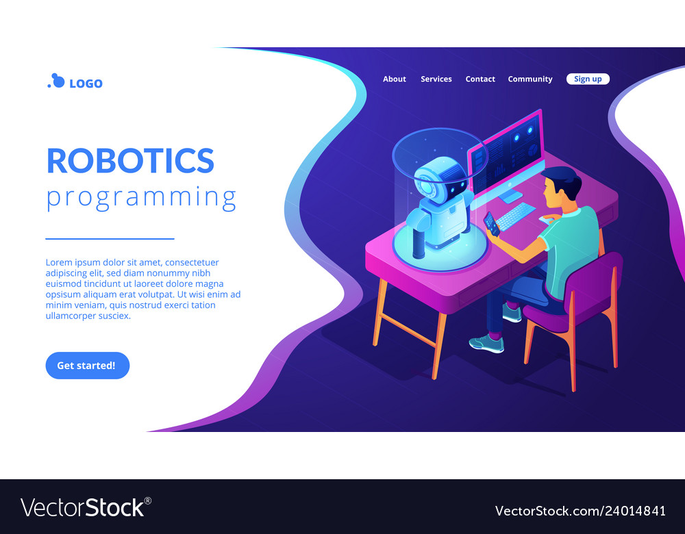 Robotics programming isometric3d landing page vector image Robotics programming isometric3d landing page
