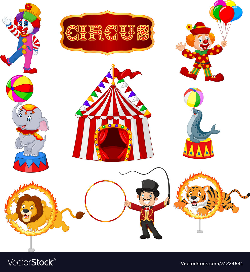 Set circus cartoon artists and animals Royalty Free Vector