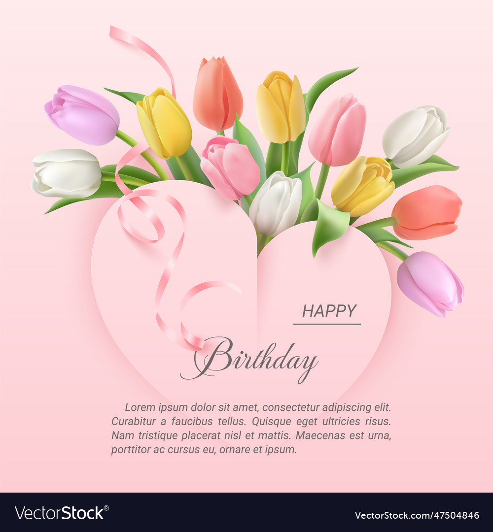 Birthday greeting card with tulips Royalty Free Vector Image