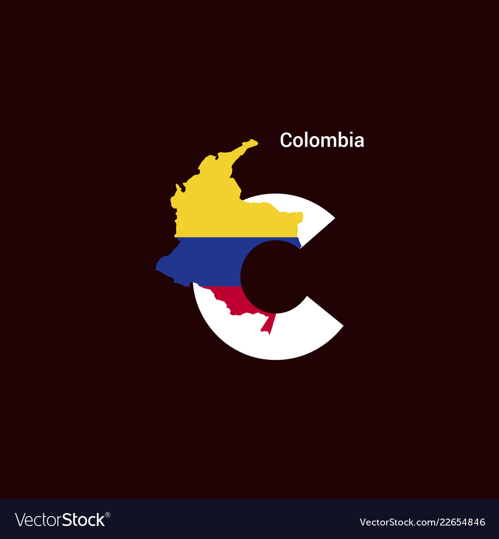 Colombia initial letter country with map and flag