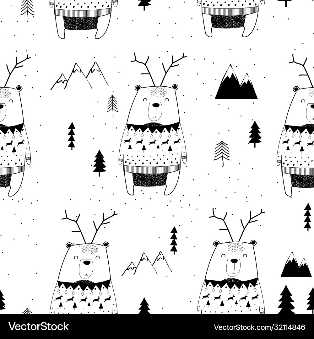 Cute bear seamless pattern print design Royalty Free Vector