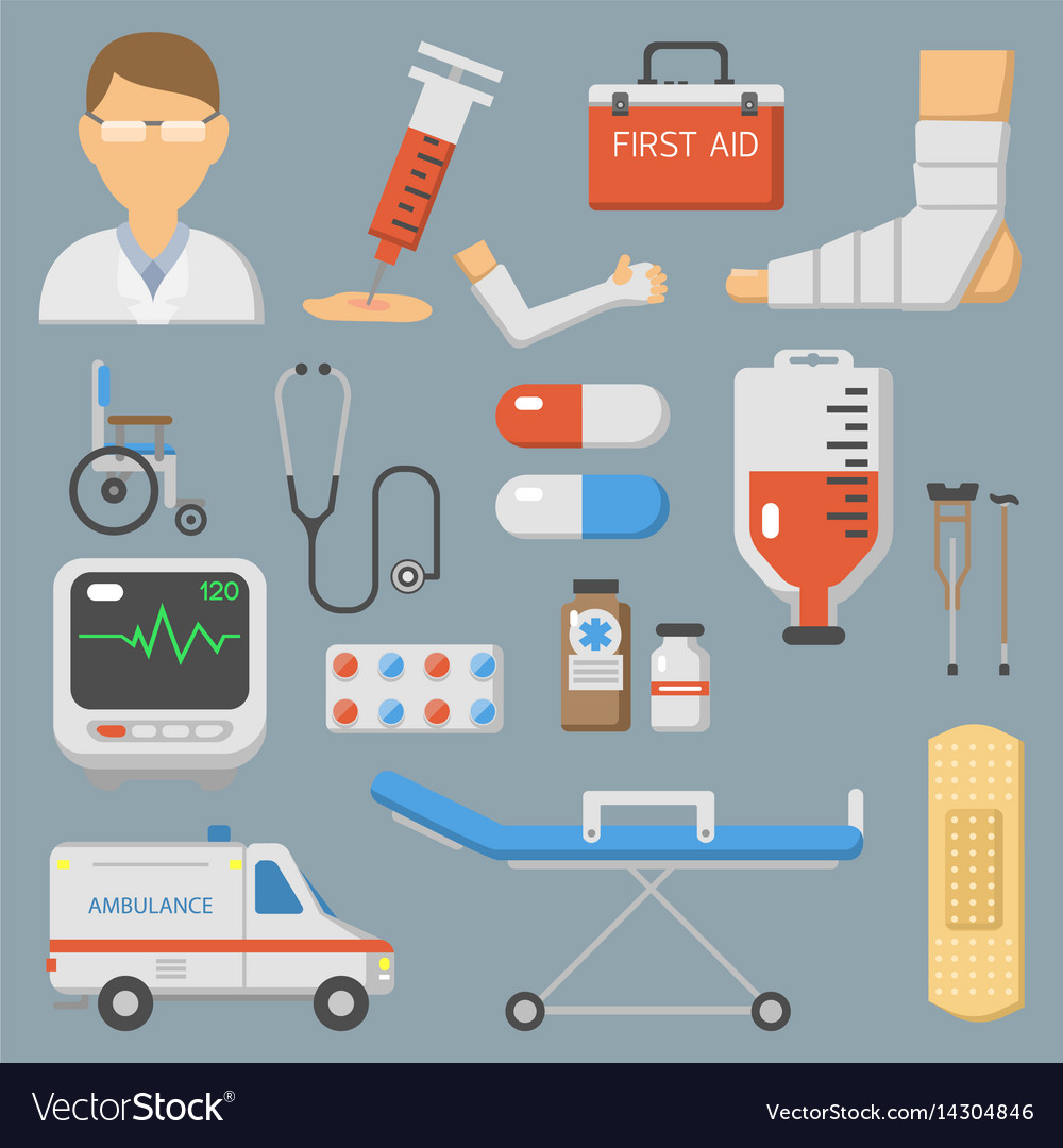 Medical Icons Set Care Ambulance Hospital Vector Image