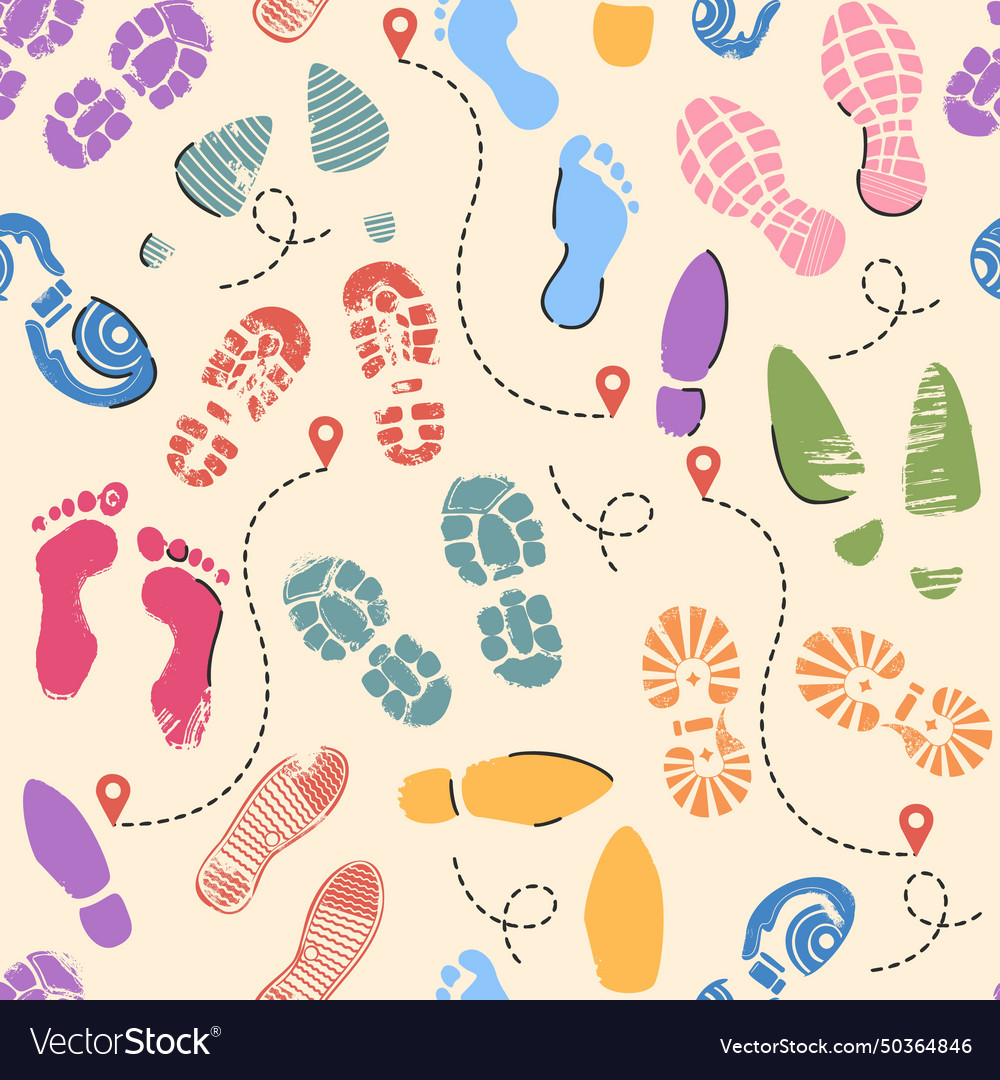 Seamless color footprints pattern repeated soles vector image Seamless color footprints pattern repeated soles