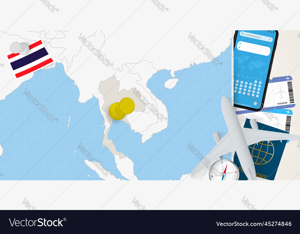 Travel to thailand concept map with pin