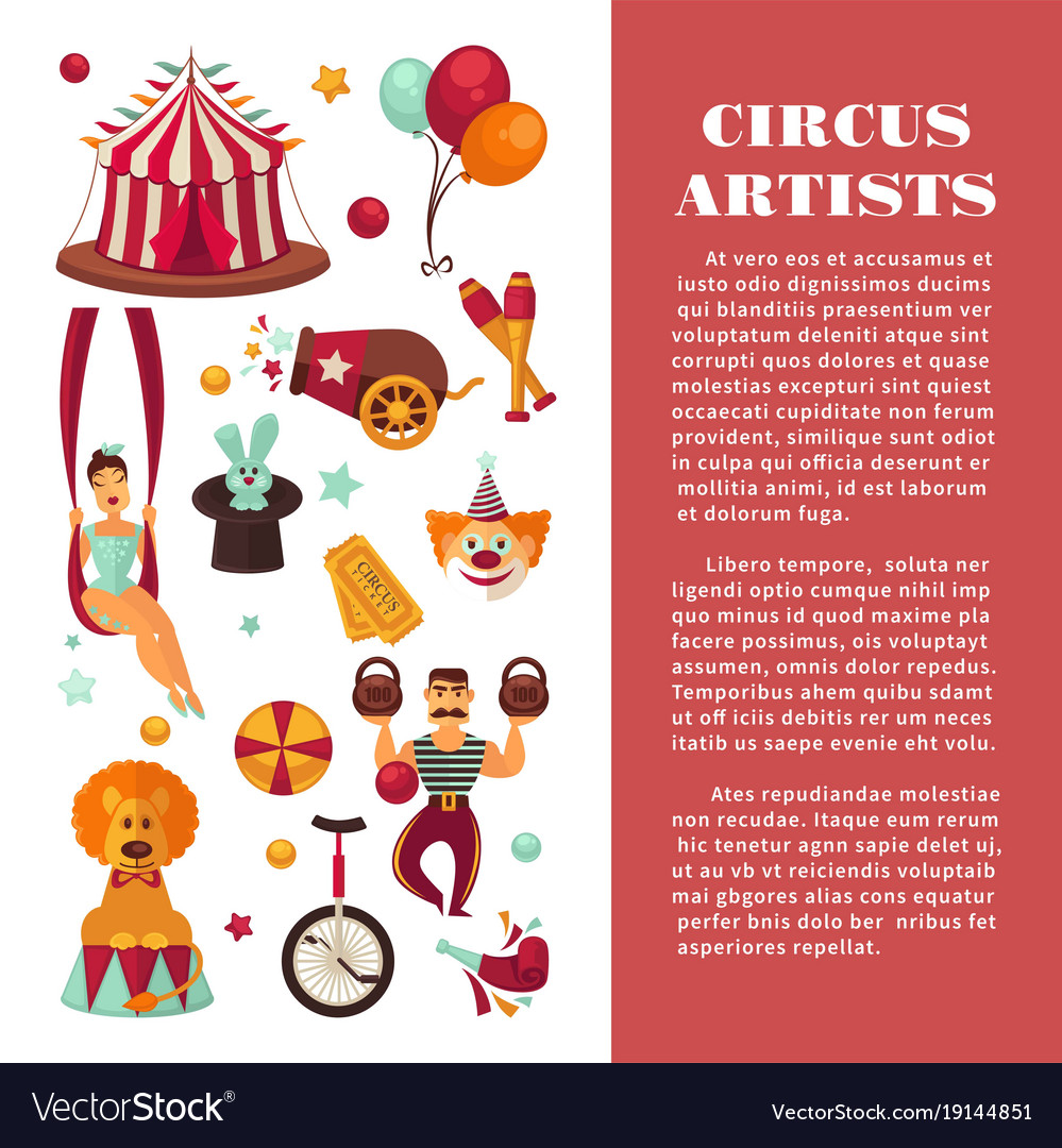 Amazing circus promo poster with participants Vector Image