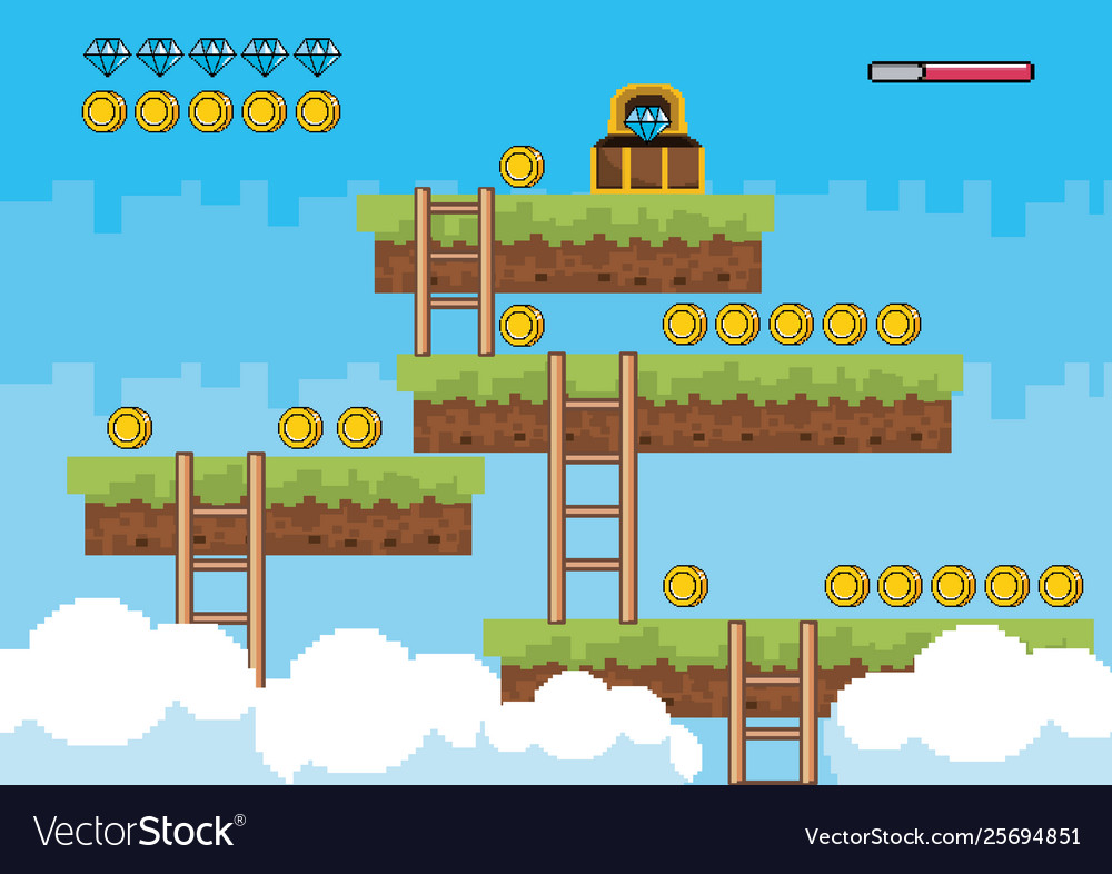 Arcade game world and pixel scene design