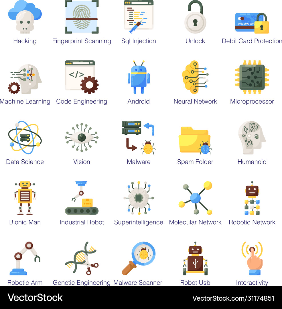 Artificial intelligence flat icons pack Royalty Free Vector