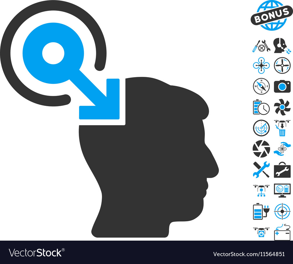 Brain interface plug-in icon with copter tools