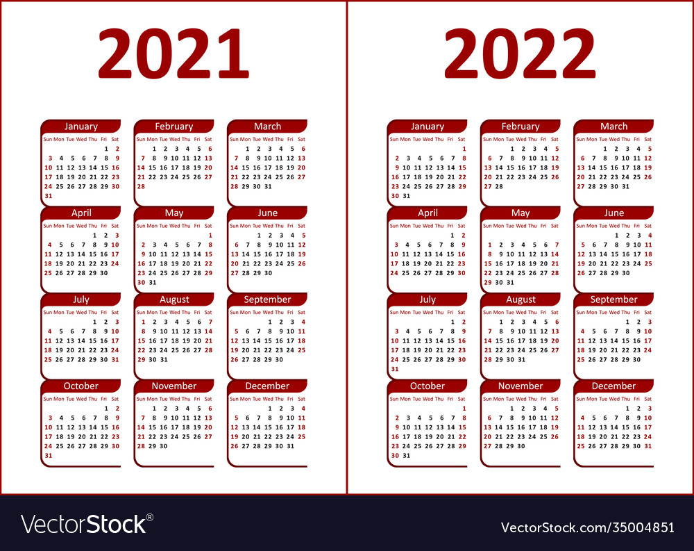 Calendar 2021 2022 Royalty Free Vector Image - VectorStock