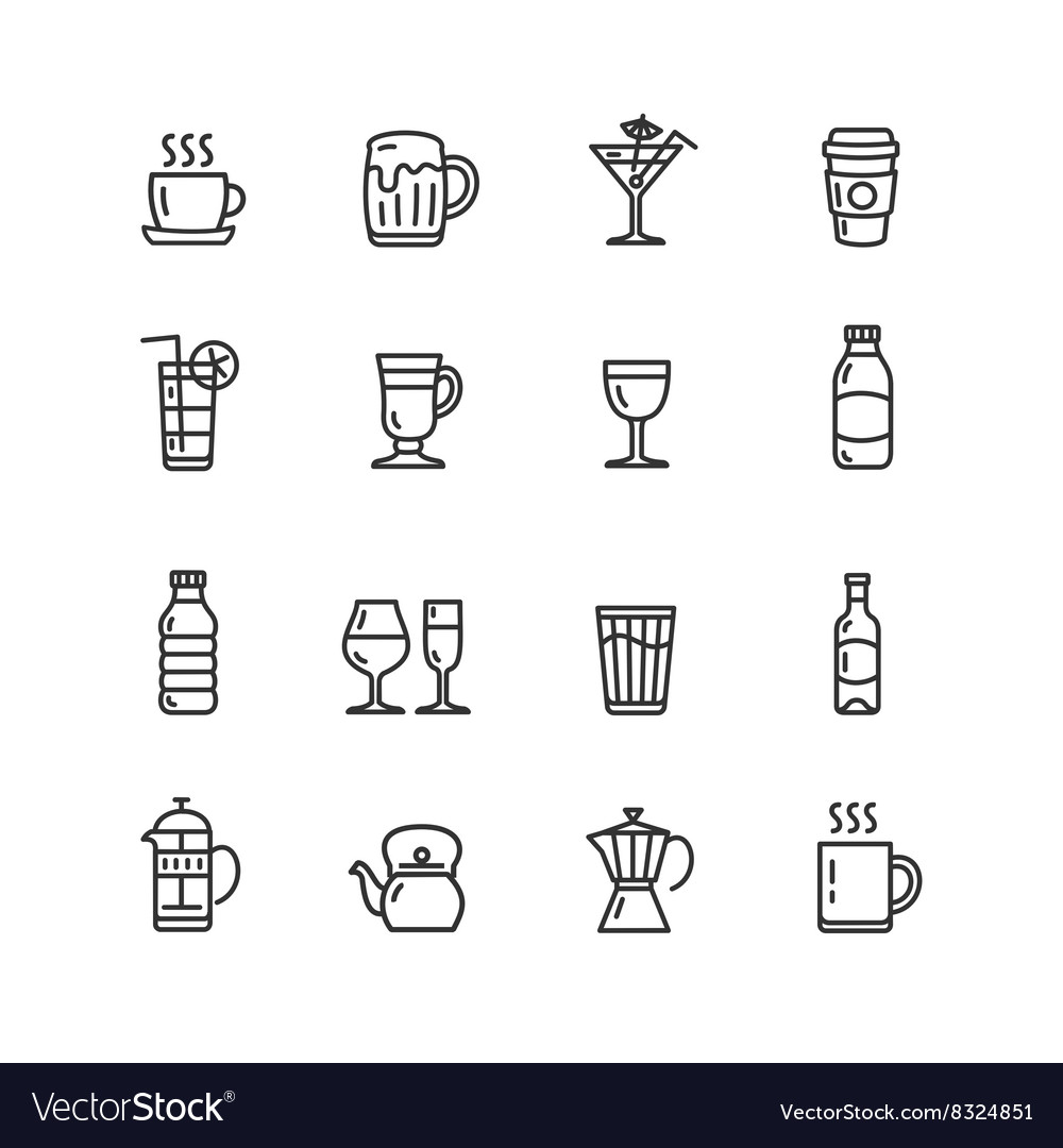 Drink alcohol beverage and coffee tea icons Vector Image