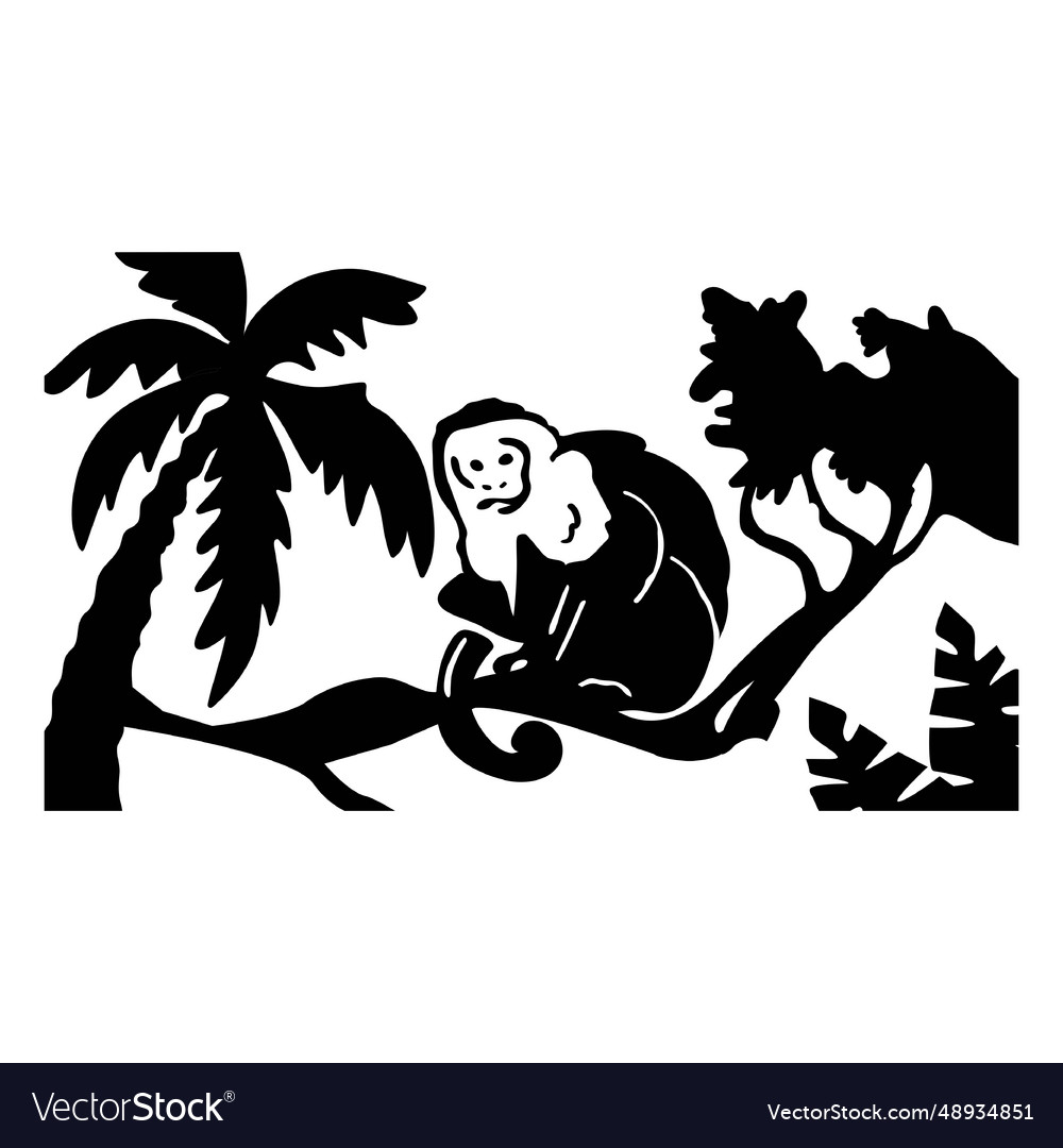 Monkey tropical tree cut out black