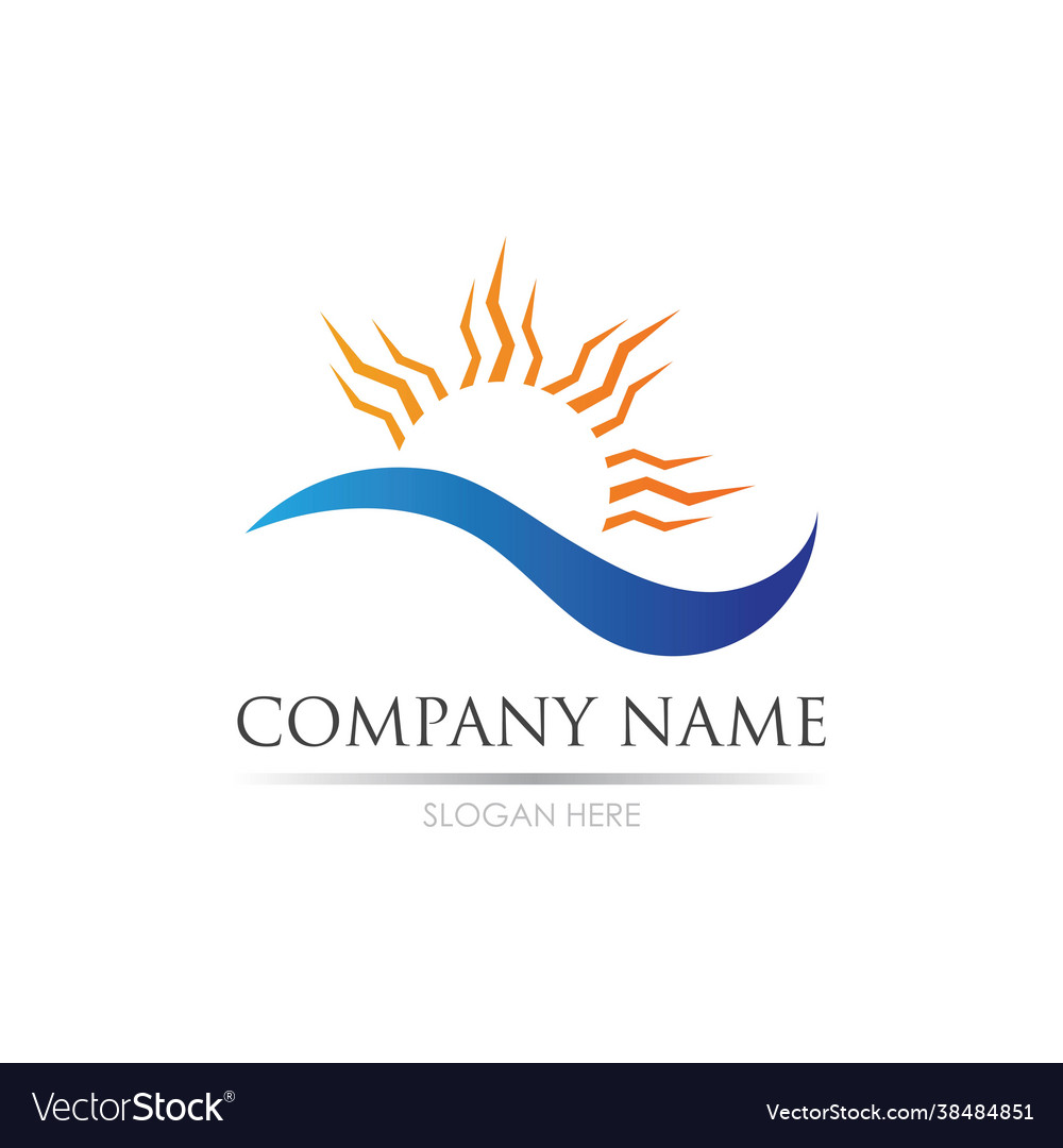 Sea water wave and sun icon design logo Royalty Free Vector