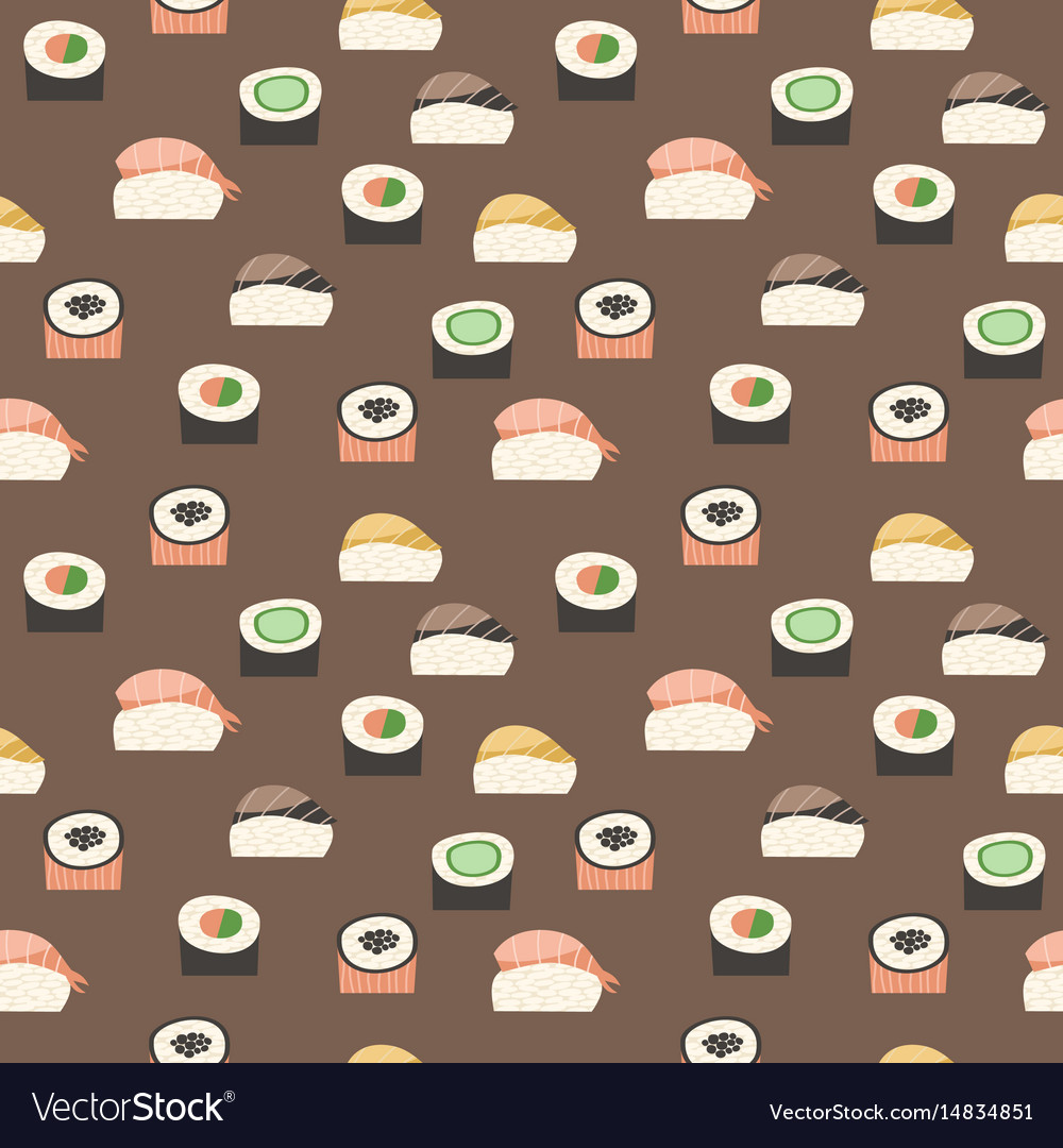 Seamless pattern with different types of sushi
