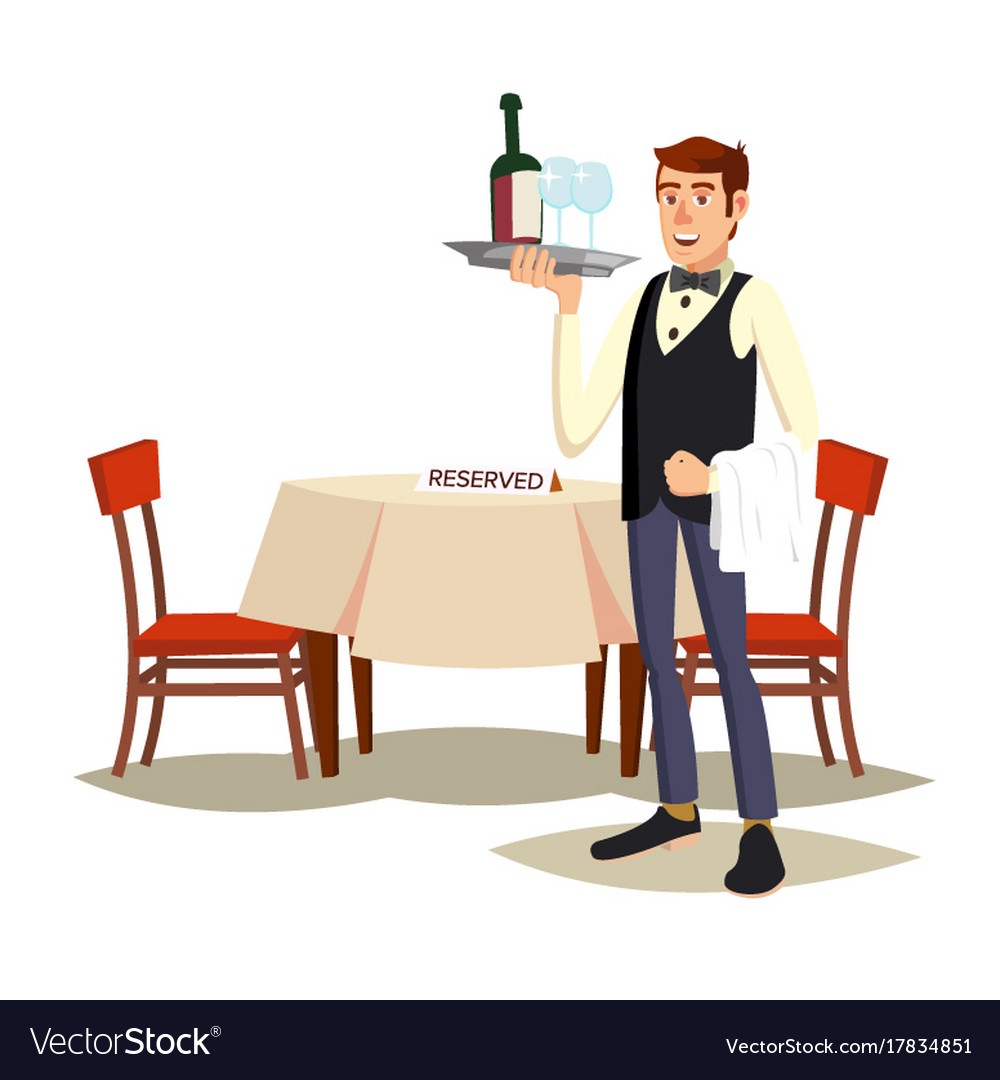 Waiter in cafe professional waiter dinner Vector Image