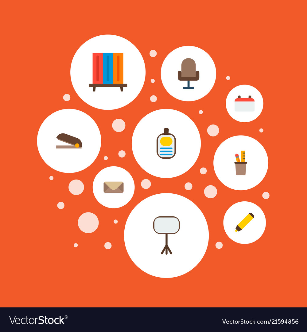 Set of bureau icons flat style symbols with office