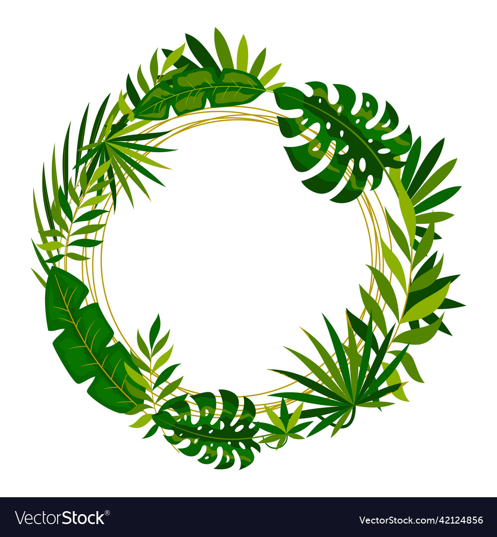 Tropic botanical round frame palm leaf flat style Vector Image