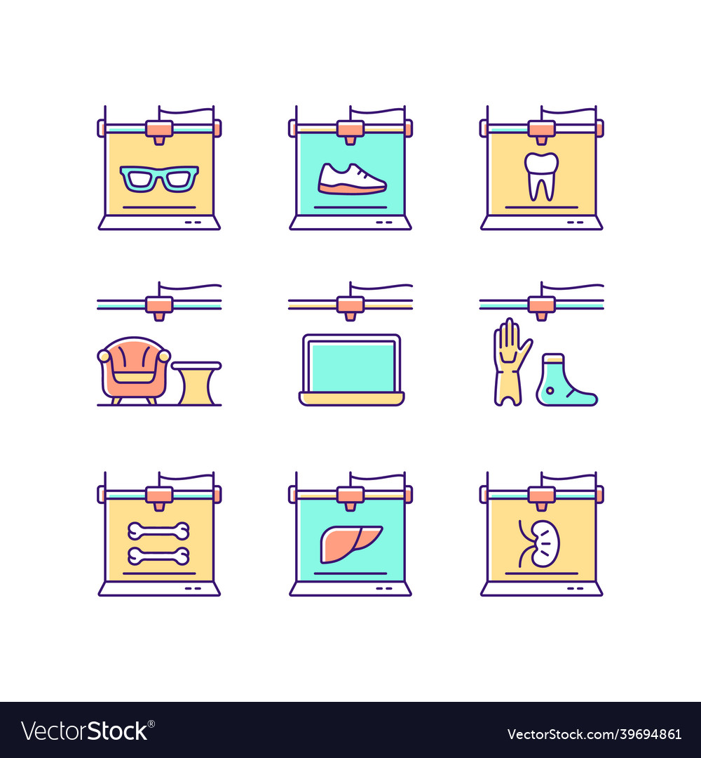 Additive manufacturing rgb color icons set
