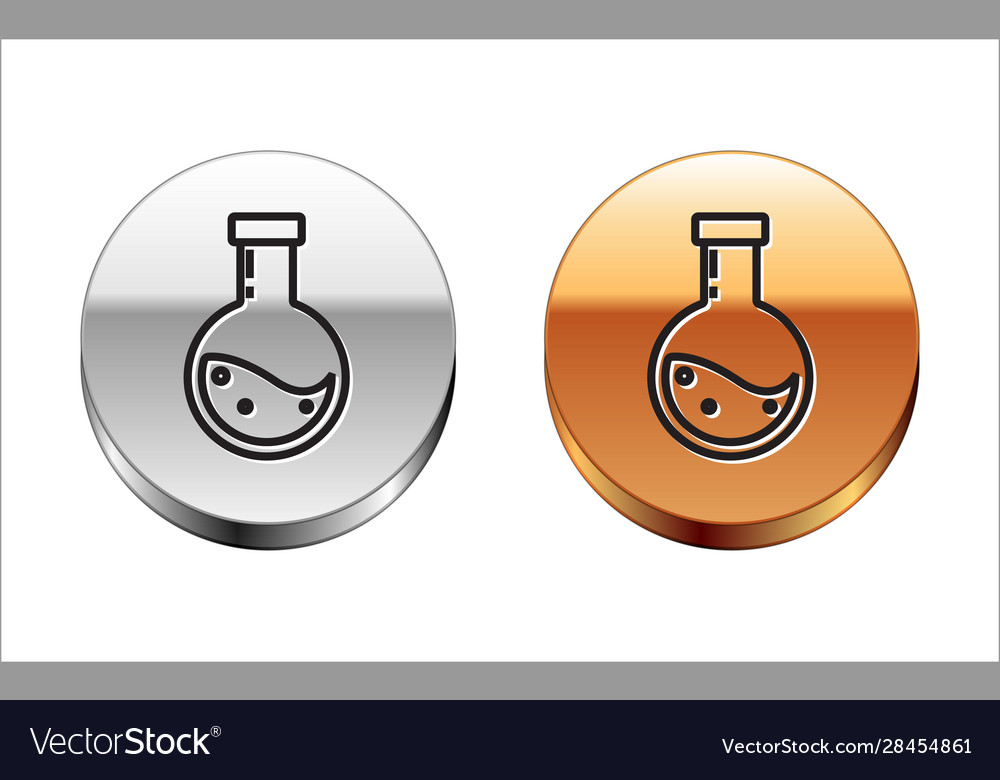 Black line bottle with potion icon isolated